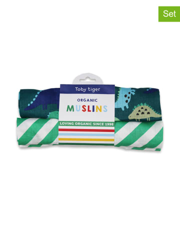 Toby Tiger 2er-Set: Spucktücher in Blau/ Grün - (L)75 x (B)75 cm