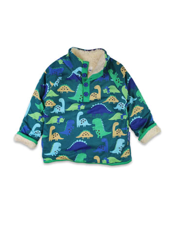 Toby Tiger Fleecepullover in Grün/ Blau