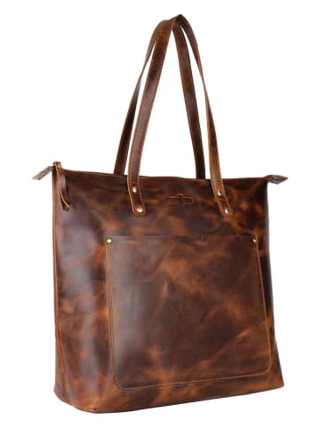 WEZBEY Leder-Schultertasche "Juana" in Braun - (B)39 x (H)35 x (T)13 cm