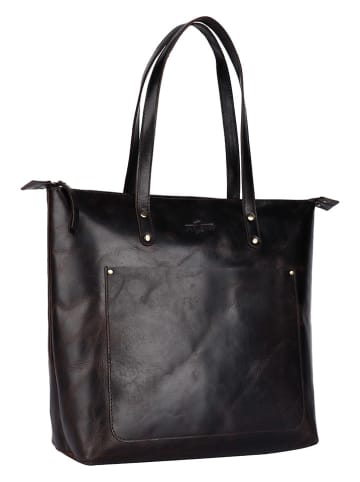 WEZBEY Leder-Schultertasche "Juana" in Braun - (B)39 x (T)13 cm