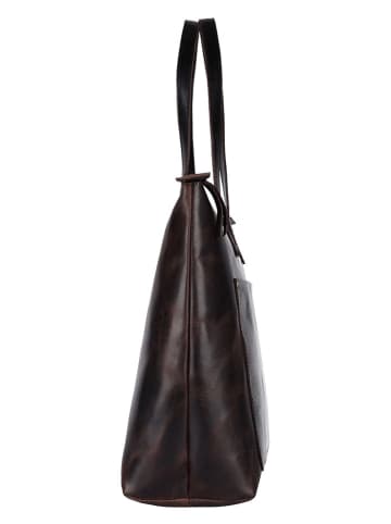 WEZBEY Leder-Schultertasche "Juana" in Braun - (B)39 x (T)13 cm