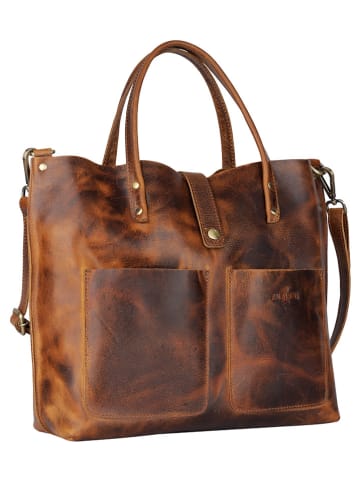 SPARWELL Leren shopper "Juana" lichtbruin - (B)42 x (H)31 x (D)12 cm