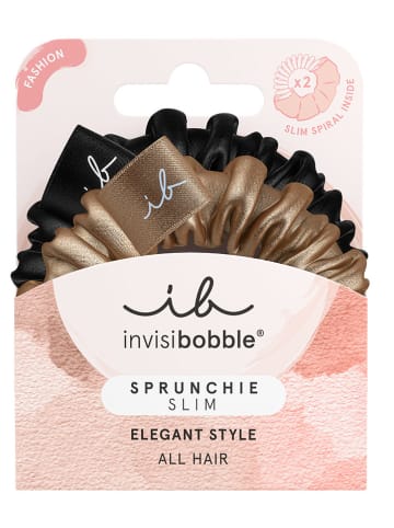 Invisibobble 2er-Set: Haargummis "Sprunchie Slim" in Hellbraun/ Schwarz - á 2 Stück