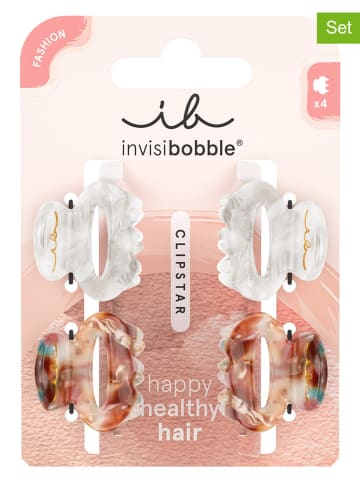Invisibobble 2er-Set: Haarspangen "Clipstar S" in Weiß/ Hellbraun - á 4 Stück