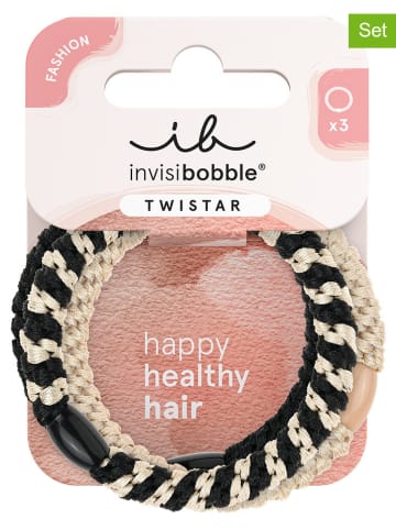 Invisibobble 2er-Set: Haargummis "Tristar" in Schwarz/ Beige - á 3 Stück