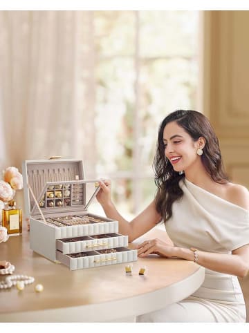 Songmics Schmuckkasten in Weiß - (B)24 x (H)15,8 x (T)21,5 cm