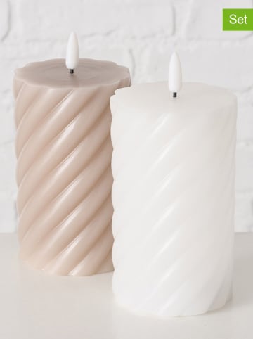 Boltze 2-delige set: ledkaarsen "Wrap" crème/beige - (H)12,5 x Ø 7,5 cm