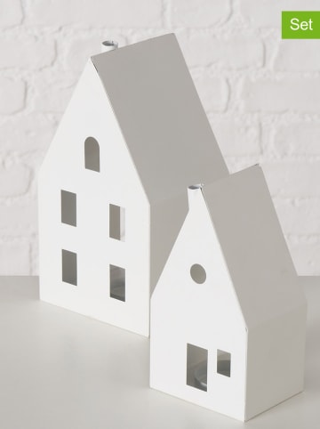 Boltze 2-delige set: windlichten "Huxel" wit