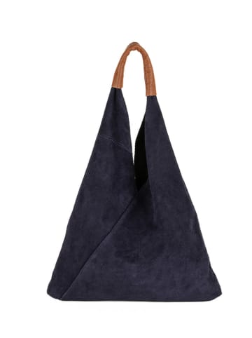 Mila Blu Skórzana torebka "Mirtillo" w kolorze granatowym - 34 x 39 x 8 cm