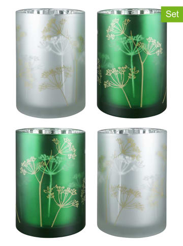 GILDE 4-delige set: windlichten "Pusteblume" groen/zilverkleurig - (H)18 x Ø 12 cm