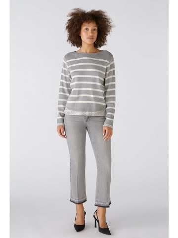 Oui Pullover in Grau/ Weiß
