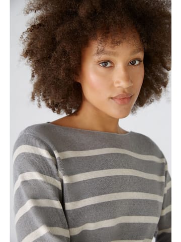 Oui Pullover in Grau/ Weiß