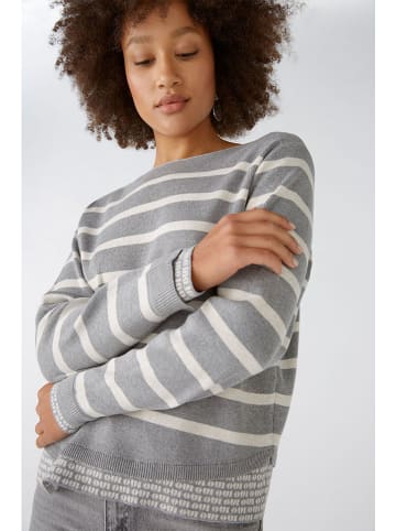 Oui Pullover in Grau/ Weiß