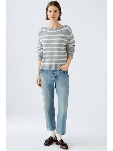Oui Pullover in Grau/ Weiß