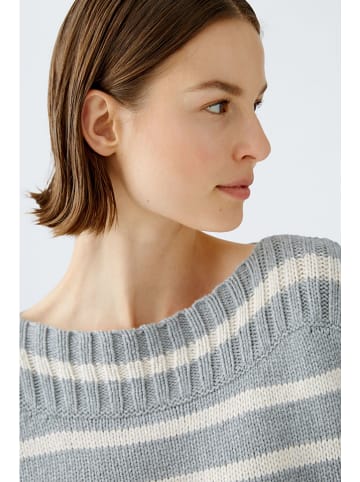 Oui Pullover in Grau/ Weiß