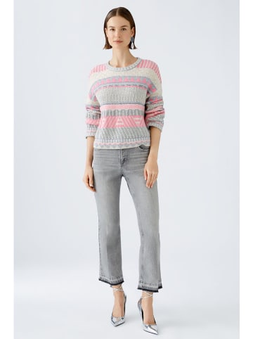 Oui Woll-Pullover in Creme/ Rosa