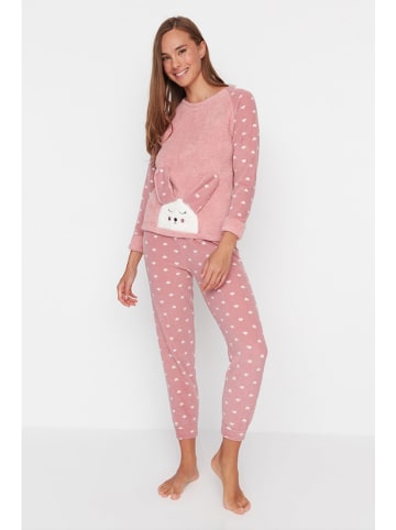trendyol Fleece pyjama lichtroze/wit