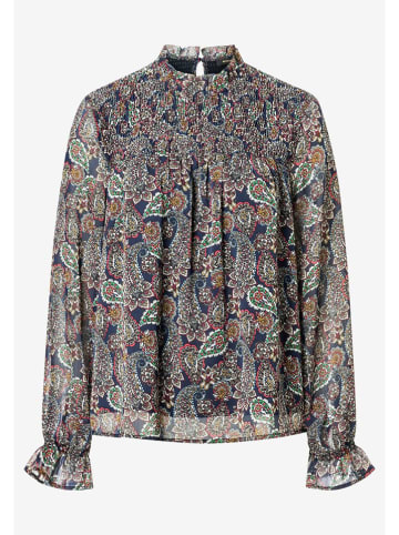 More & More Bluse in Dunkelblau/ Beige