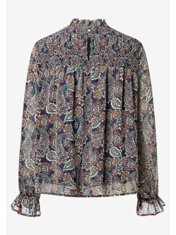 More & More Bluse in Dunkelblau/ Beige