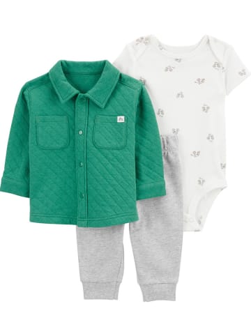 carter's 3tlg. Outfit in Grün/ Weiß/ Grau