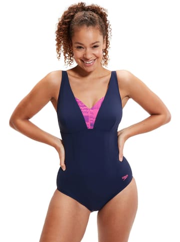 Speedo Badeanzug in Dunkelblau/ Pink
