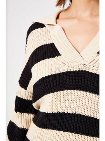 Garcia Pullover in Beige/ Schwarz