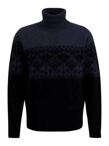FYNCH-HATTON Wollrollkragenpullover in Schwarz/ Dunkelblau