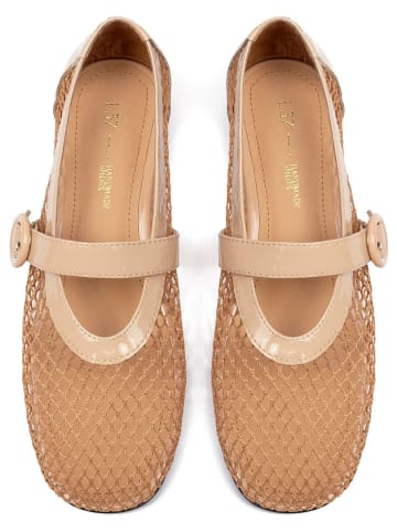 loft37 Skórzane baleriny w kolorze beżowym