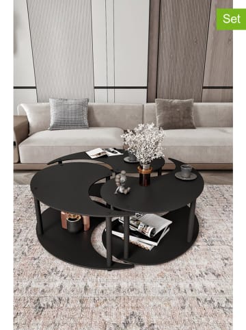 Evila 3-delige set: salontafels "Yin Yang" zwart - (H)38 x Ø 70 cm