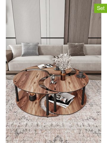 Evila 3-delige set: salontafels "Yin Yang" bruin - (H)38 x Ø 70 cm