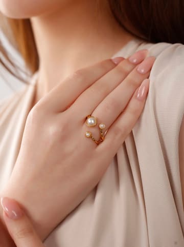 Luja Bijoux Pozłacany pierścionek z syntetycznymi perłami ozdobnymi