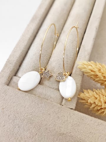 Luja Bijoux Pozłacane kolczyki-kreole z masą perłową i cyrkoniami