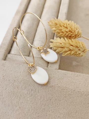 Luja Bijoux Pozłacane kolczyki-kreole z masą perłową i cyrkoniami