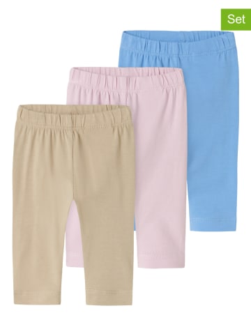 name it 3er-Set: Leggings "Vivian" in Hellblau/ Beige/ Rosa
