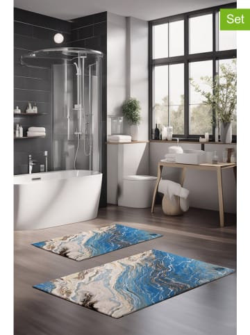 Colourful Cotton 2-delige set: badmatten blauw/wit