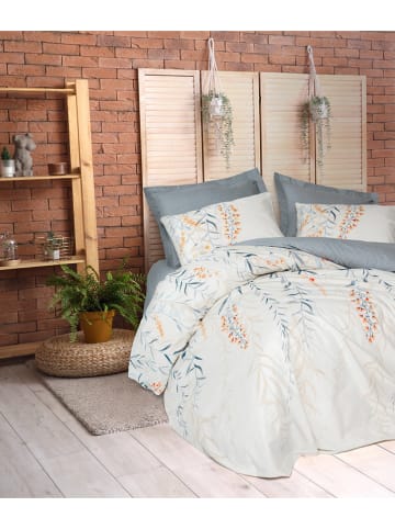 Colourful Cotton Renforcé beddengoedset "Hiedra" wit/lichtblauw