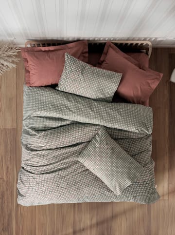 Colourful Cotton Renforcé-Bettwäsche-Set "Mote" in Khaki/ Rot