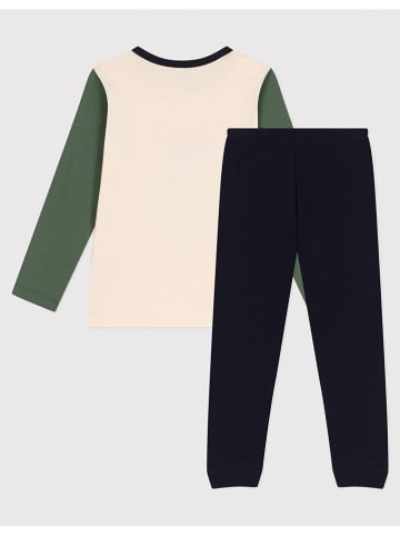 PETIT BATEAU Pyjama in Beige/ Grün/ Dunkelblau