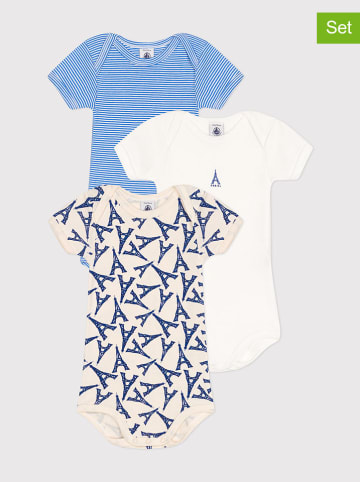 PETIT BATEAU 3-delige set: rompers beige/blauw/wit