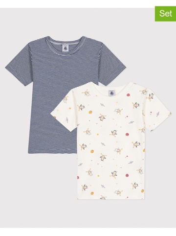 PETIT BATEAU 2er-Set: Shirts in Weiß/ Dunkelblau