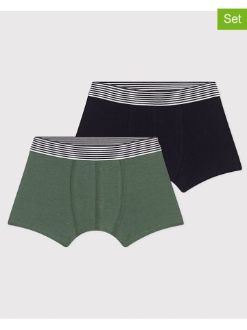 PETIT BATEAU 2er-Set: Boxershorts in Grün/ Schwarz