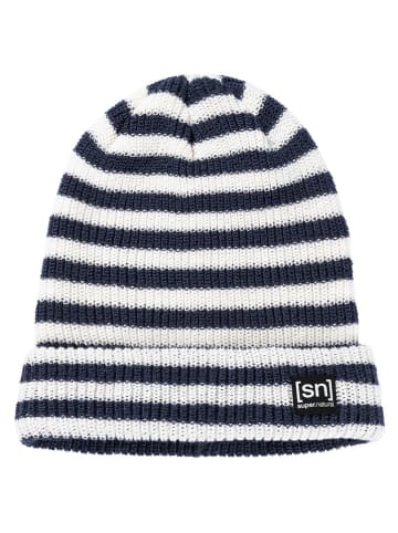 super.natural Mütze "Stripe" in Weiß/ Dunkelblau