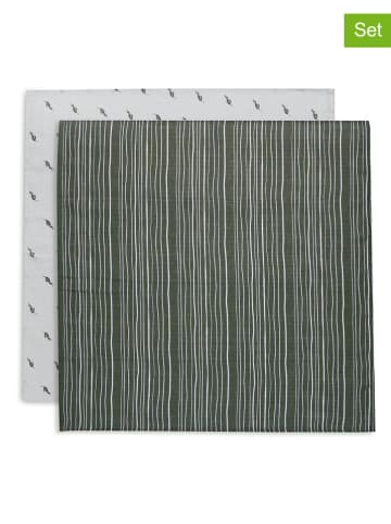 Jollein 2er-Set: Musselin-Spucktücher in Grün/ Weiß - (L)70 x (B)70 cm