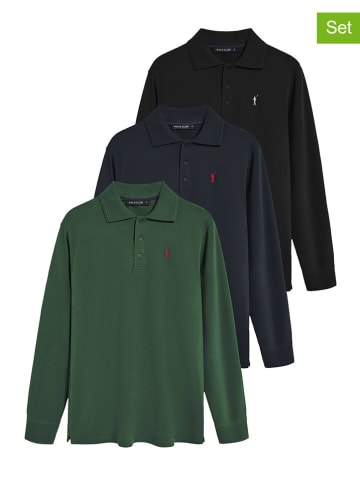 Polo Club 3er-Set: Poloshirts in Grün/ Schwarz/ Dunkelblau