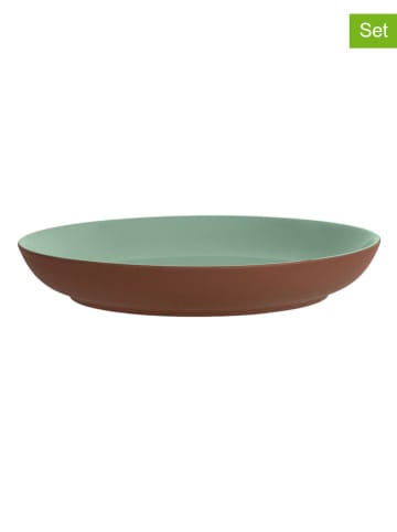 Maxwell & Williams 6er-Set: Speiseteller "Sienna" in Hellbraun/ Grün - Ø 26 cm