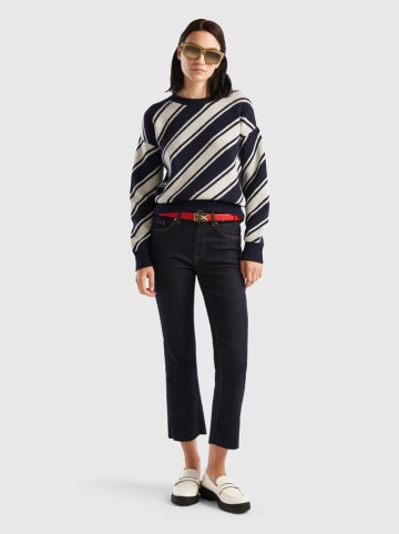 Benetton Wollen trui donkerblauw/wit