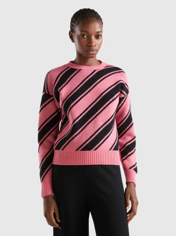 Benetton Woll-Pullover in Pink/ Schwarz