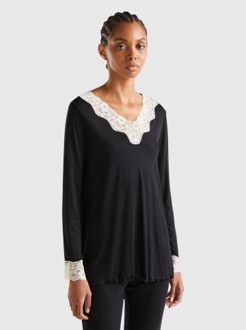 Benetton Bluse in Schwarz/ Weiß