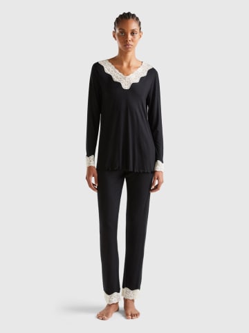 Benetton Bluse in Schwarz/ Weiß