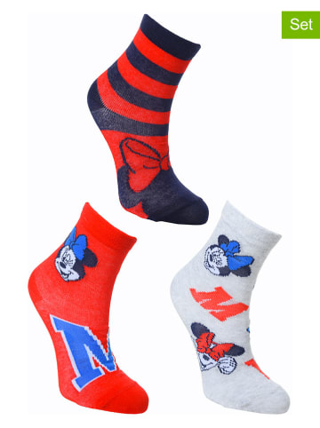 Disney Minnie Mouse 3er-Set: Socken "Minnie" in Rot/ Grau/ Schwarz